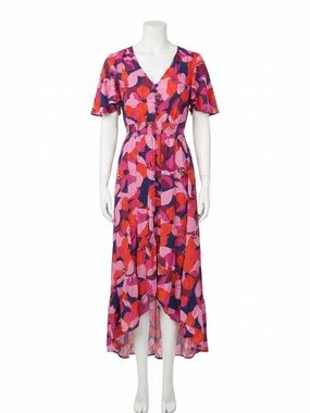 Abel The Label Anthropologie Pink Orange Floral Hi-Low Midi Dress Small